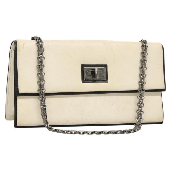 CHANEL Chain Shoulder Bag Lamb Skin White CC Auth BD2247 - Picture 1 of 16